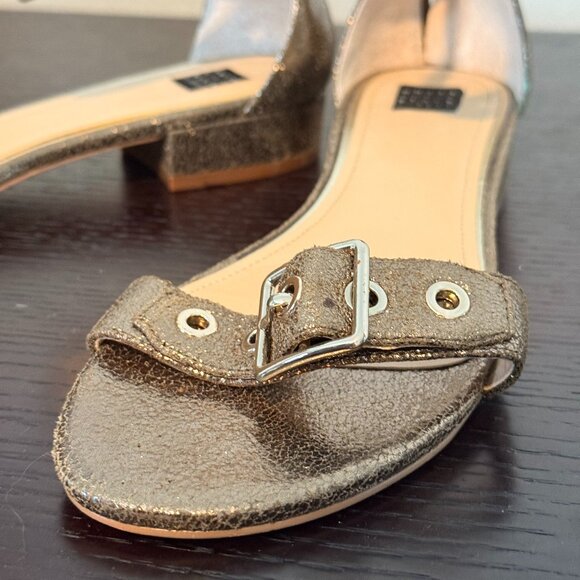 ! White House Black Market Gold Cora Block Heel Women Sandals ! - Picture 3 of 7